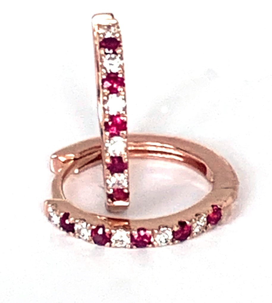 14K gold diamond & ruby mini hoop earrings ME2420DR