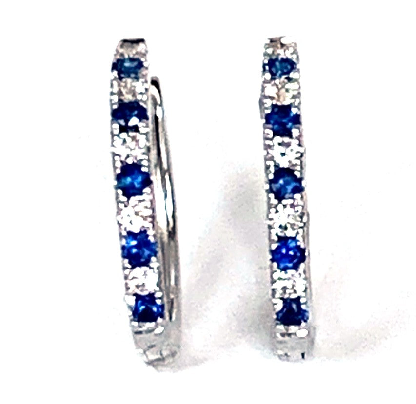 14K gold diamond & sapphire mini hoop earrings ME2420DBS