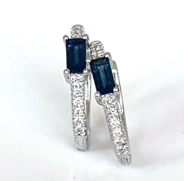 14K gold baguette sapphire & diamond mini hoop earrings ME2421DBS
