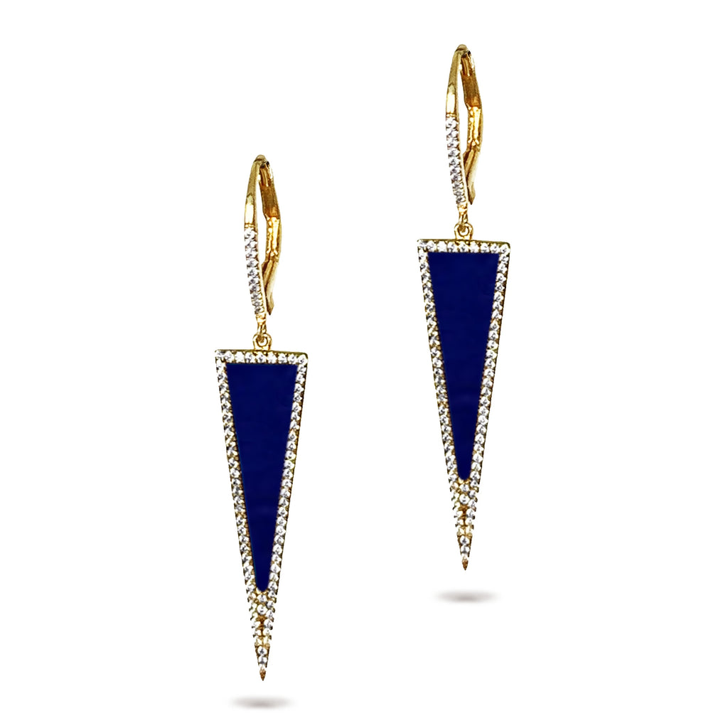 14k gold art deco lapis and diamond dangle earrings ME26197LP