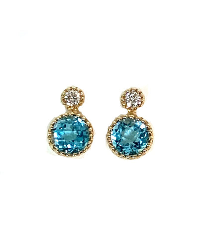 14K gold white topaz & diamond stud fashion earrings ME45624WT