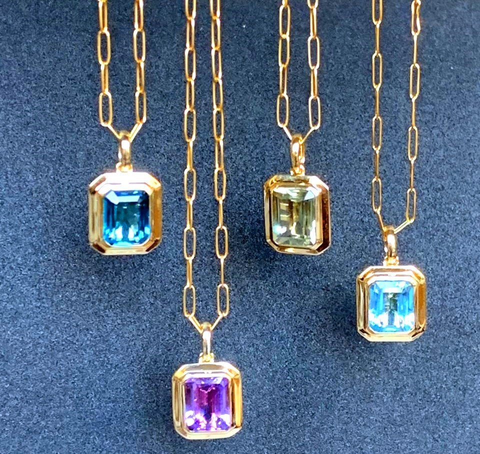 14k gold emerald cut london blue topaz pendant MP3478LBT