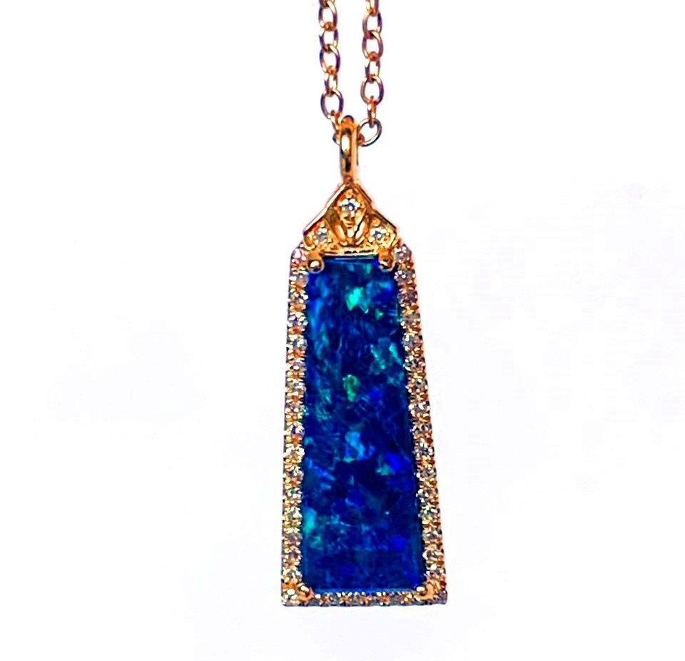 14k gold baguette shape opal and diamond necklace MN23751OP