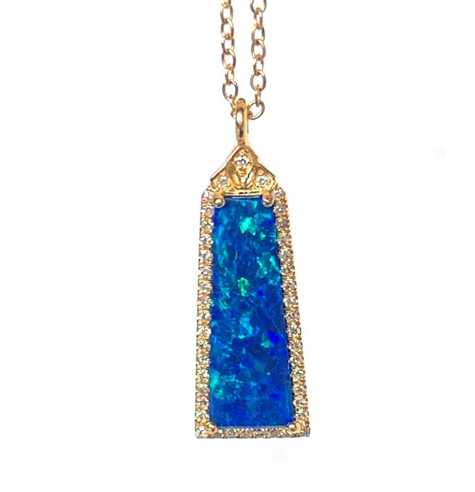 14k gold baguette shape opal and diamond necklace MN23751OP