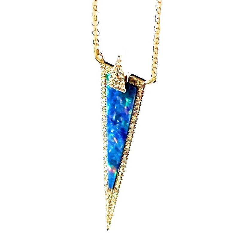 14k elongated triangle opal and diamond necklace MN24363OP