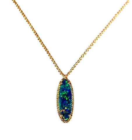 14k gold marquise shape opal and diamond necklace MN25072OP