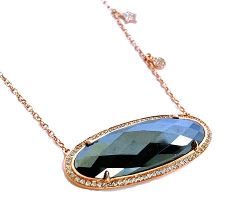 14K Gold Round Halo Diamond & Onyx Necklace MN22498OX
