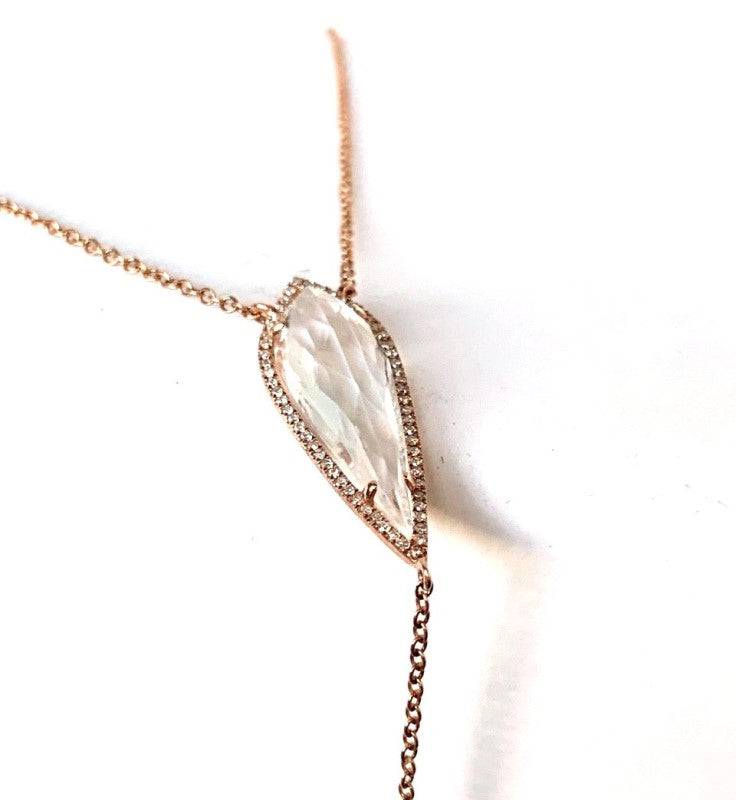 14K kite white topaz & diamond lariat necklace MN71598WT