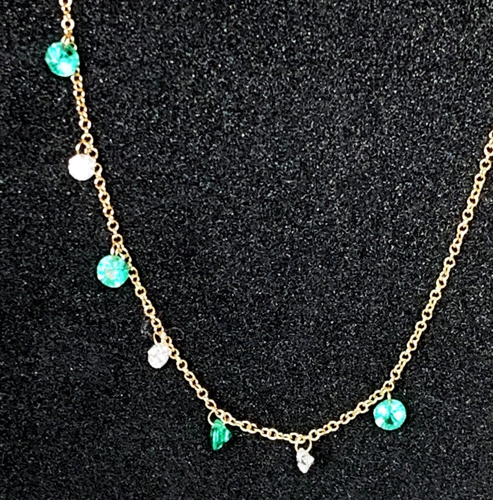 14k floating emerald & diamond necklace MN71749E