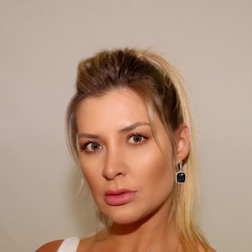 14k gold classic cushion cut hematite hoop dangle earrings ME31356HM