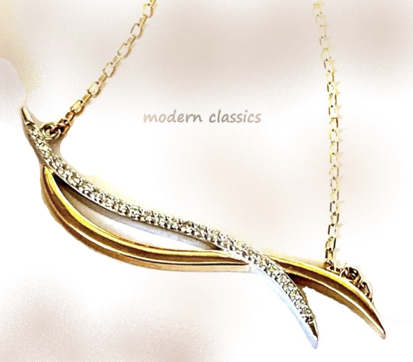 14k gold wave design diamond necklace MN0752