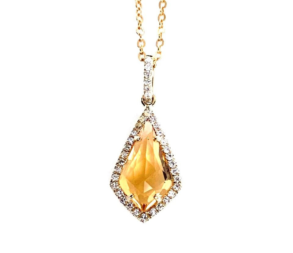 14k kite shape citrine and diamond pendant MP27586ct