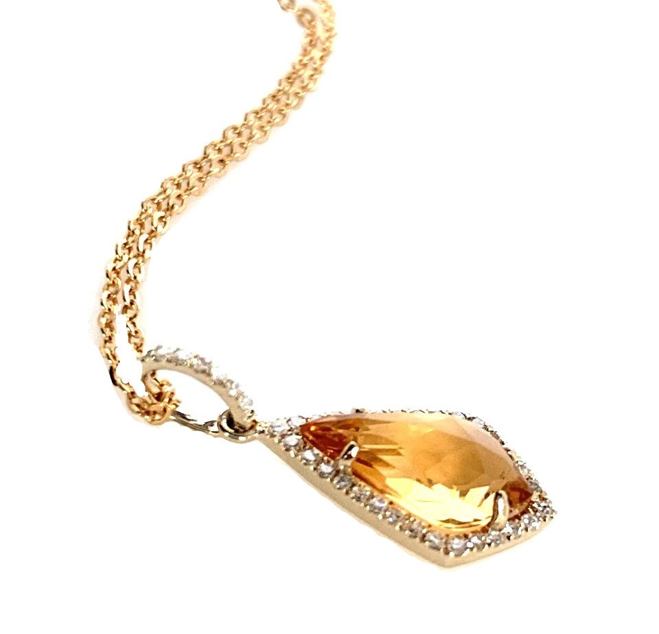 14k kite shape citrine and diamond pendant MP27586ct