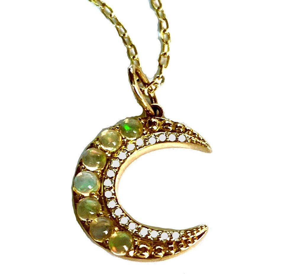 14K crescent moon opal & diamond charm pendant MP3235OP