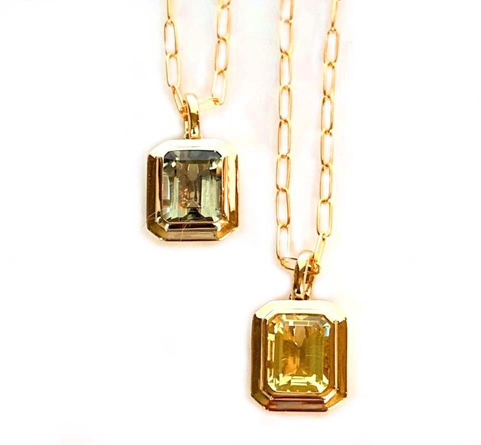 14k gold emerald cut lemon quartz pendant MP3478LQ