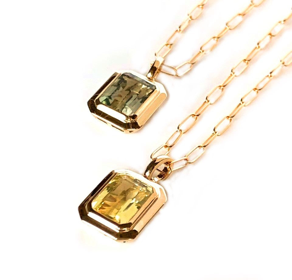 14k gold emerald cut lemon quartz pendant MP3478LQ