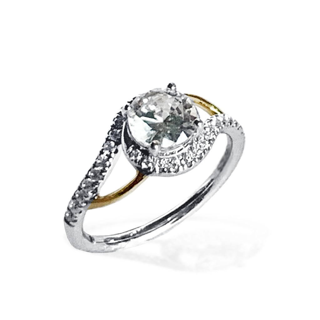 14k gold 2 tone white topaz engagement ring MR4561