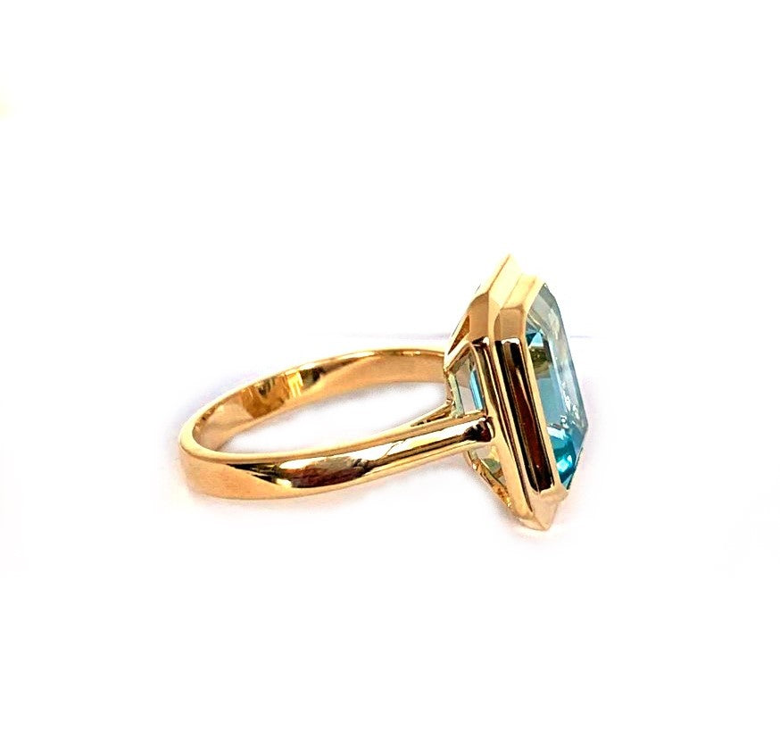 14k gold emerald cut blue topaz fashion ring MR5056BTY