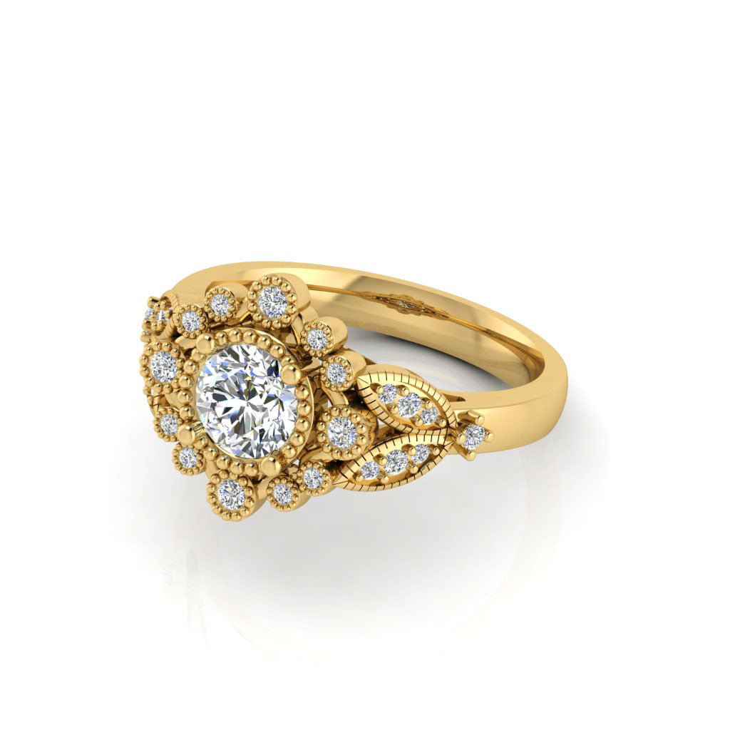 14k Gold Art Deco Round Cut Diamond Semi Mount Ring MR4659