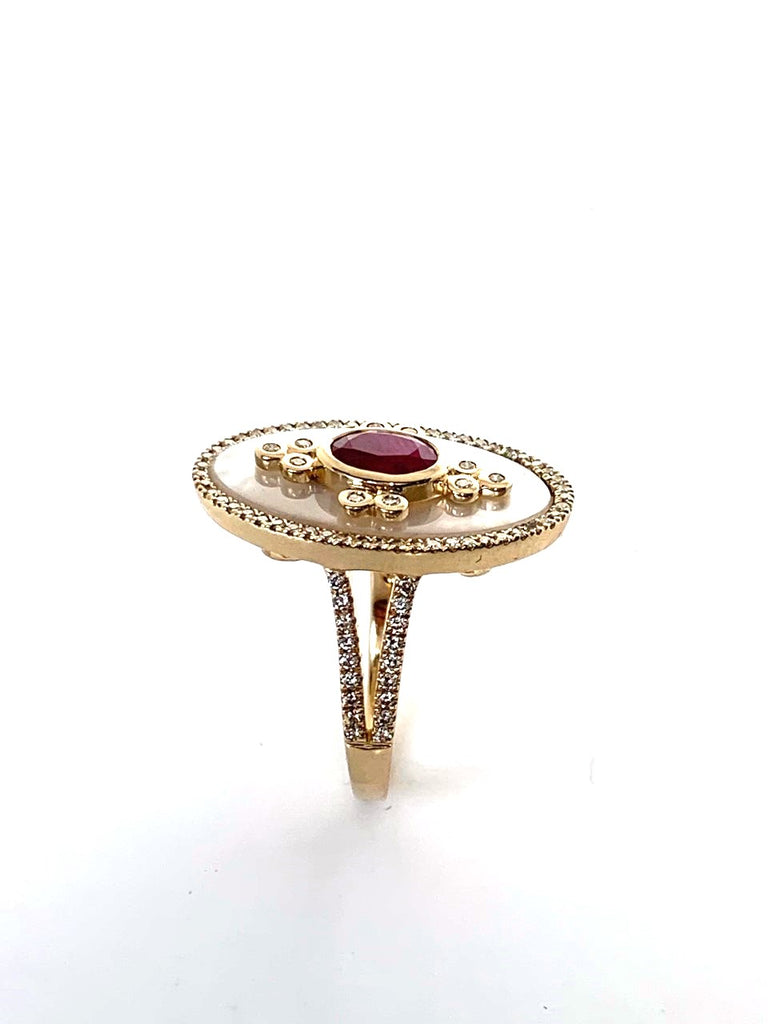 14k gold mother of pearl, ruby & diamond fashion ring MR4880