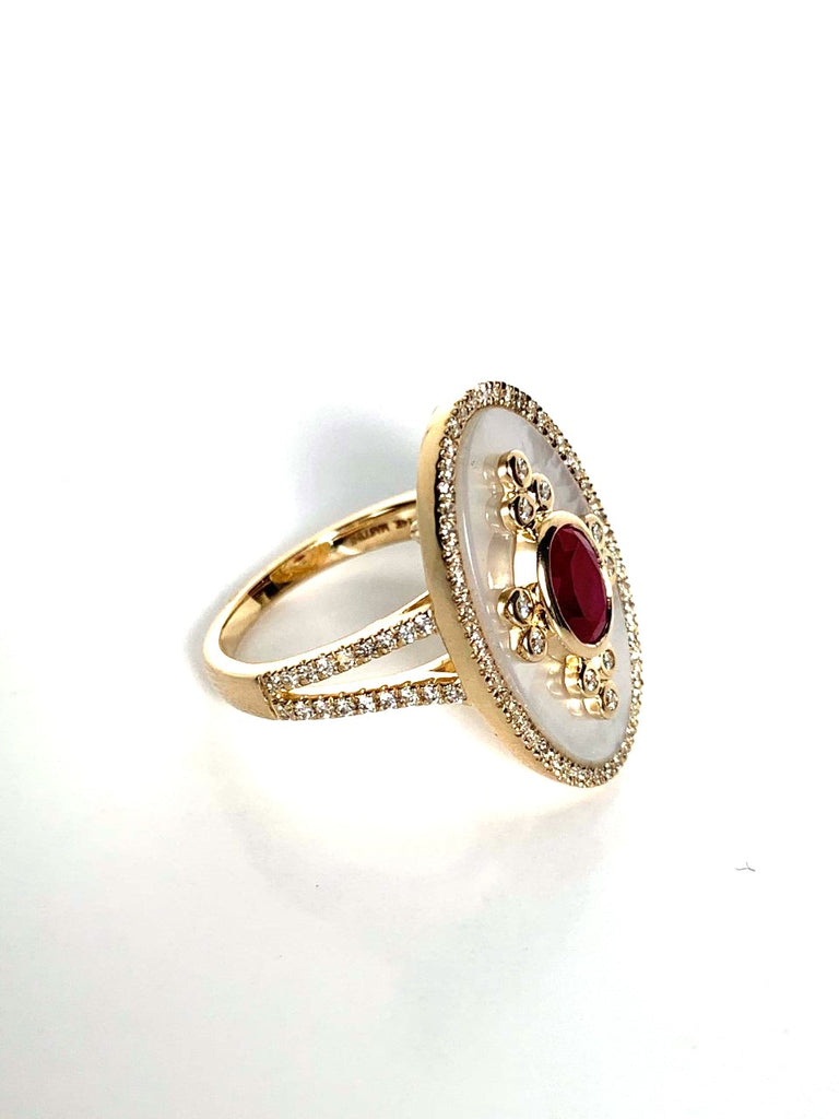 14k gold mother of pearl, ruby & diamond fashion ring MR4880