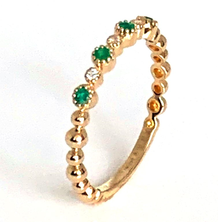 14k gold bead diamond & sapphire fashion stack ring SR45042DBS