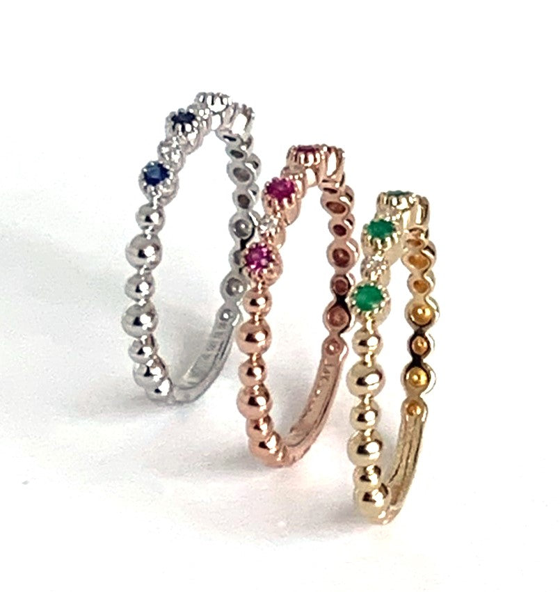 14k gold bead diamond & emerald fashion stack ring SR45042DEM