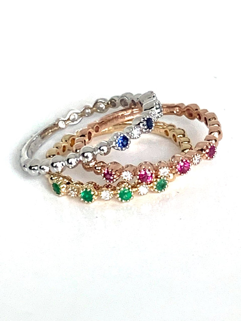 14k gold bead diamond & sapphire fashion stack ring SR45042DBS