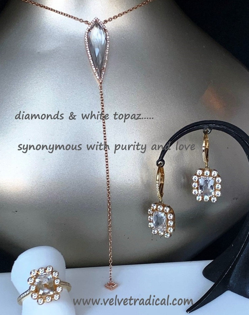 14K kite white topaz & diamond lariat necklace MN71598WT