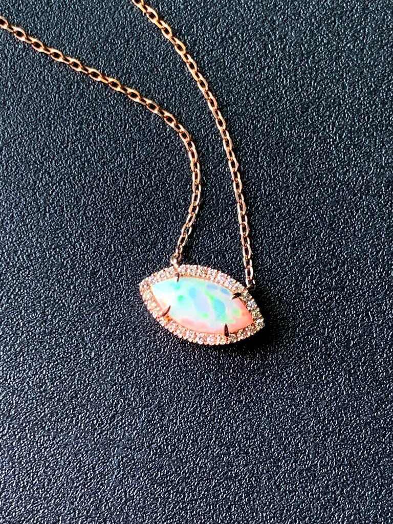 14k gold marquise shape Ethiopian opal & diamond necklace MN3437