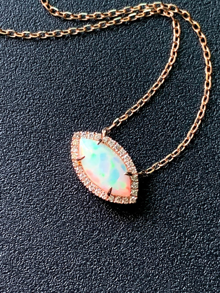 14k gold marquise shape Ethiopian opal & diamond necklace MN3437