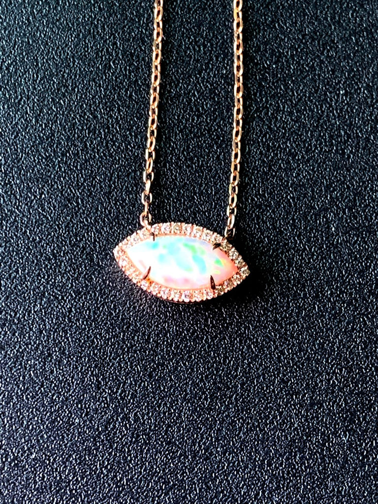 14k gold marquise shape Ethiopian opal & diamond necklace MN3437