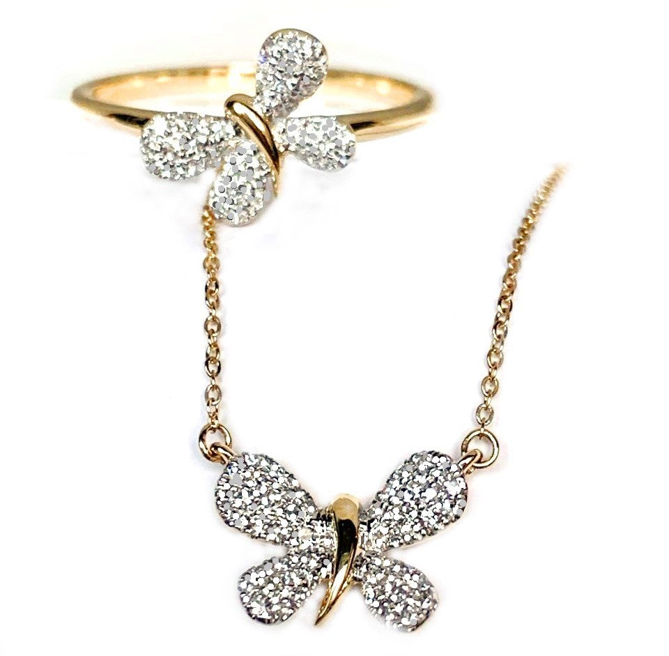 14k gold pave mini butterfly fashion ring MR47676