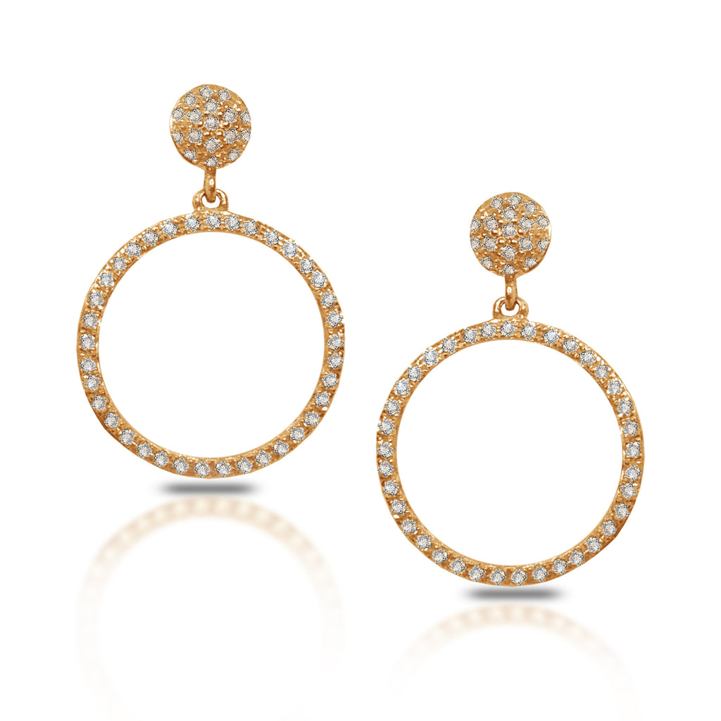 14K Gold Diamond Pave Open Circle Dangle Earrings AJE1173
