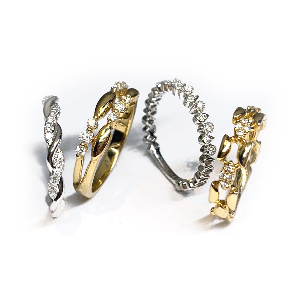 Anel de ouro 14K em forma de pilha de diamante com anel SR43574