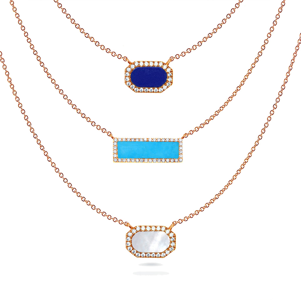 Collar con barra horizontal turquesa y diamantes en oro de 14k MN71681TQ