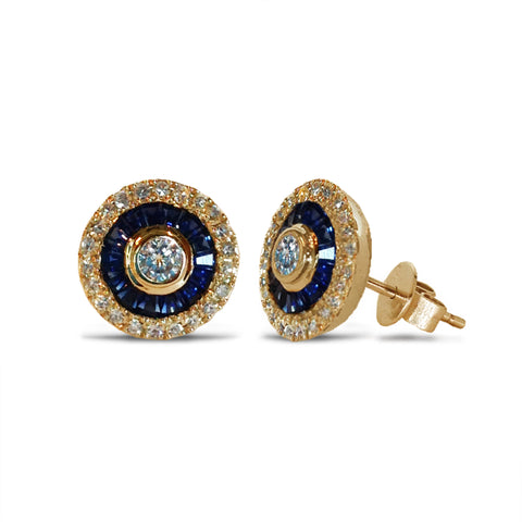 14K Gold Diamond Halo Blue Topaz Stud Earring ME22501BT