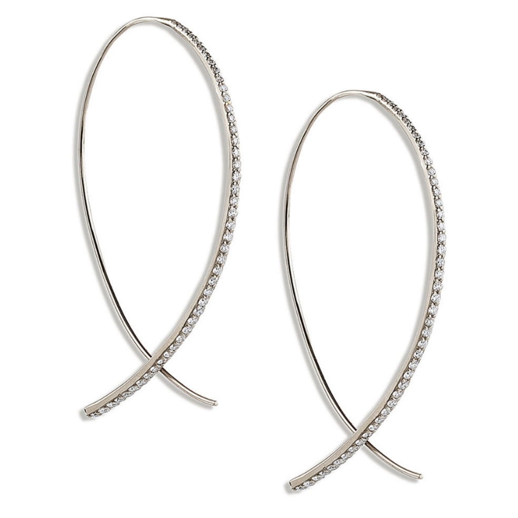 14K Half Hoop Diamond Wire Dangle Earrings E693
