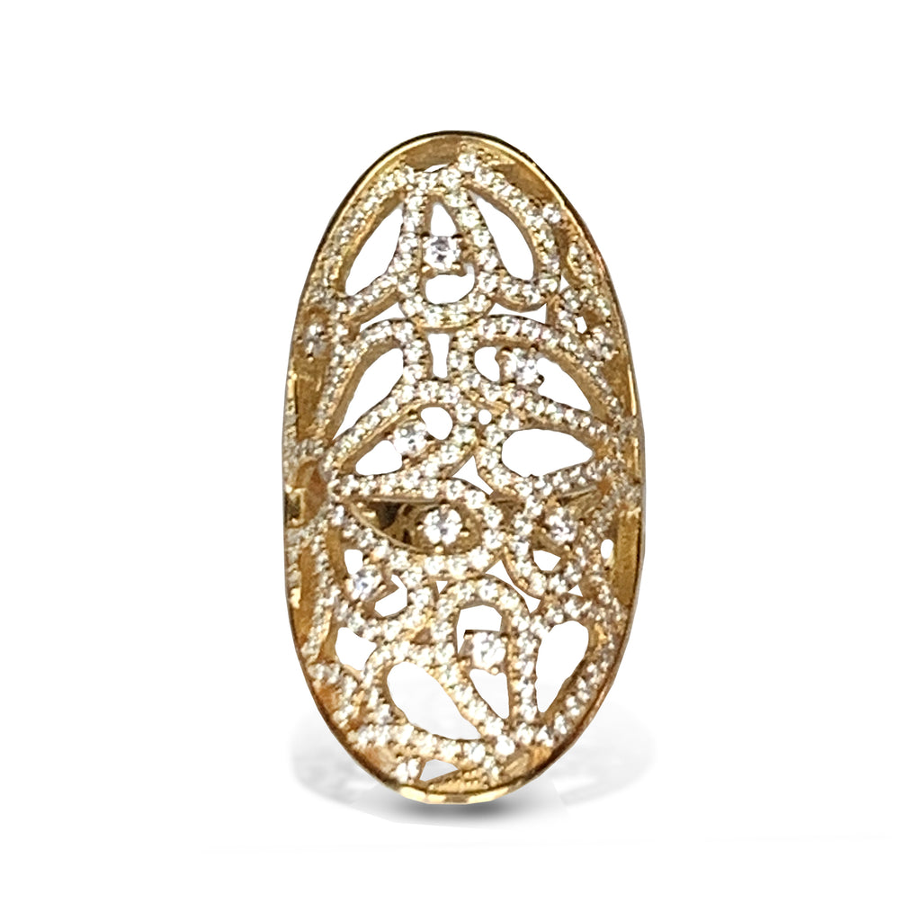 Anillo de moda con diamantes ovalados de oro de 14k FR260