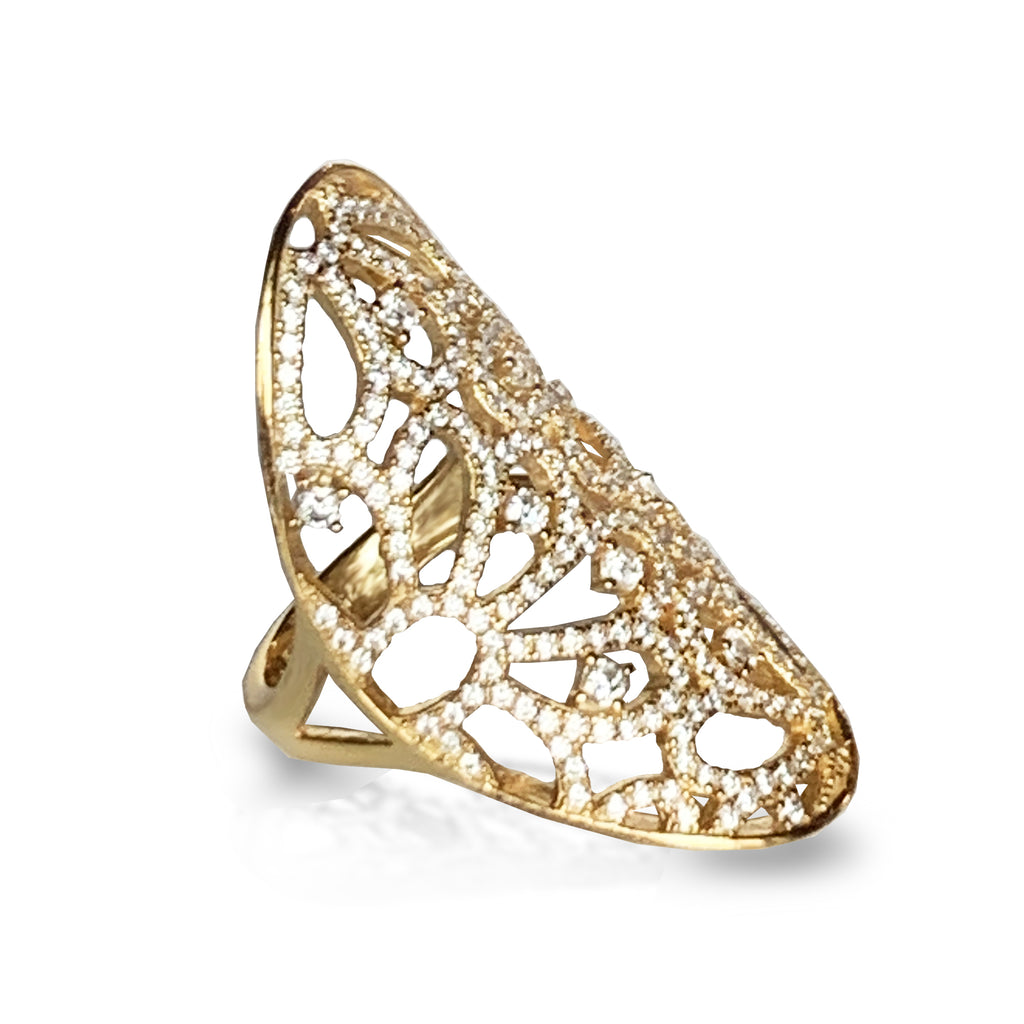 Anillo de moda con diamantes ovalados de oro de 14k FR260