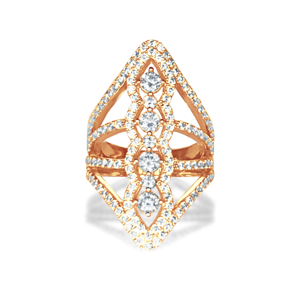 Diamante Art Déco em ouro 14k anel fashion FR271