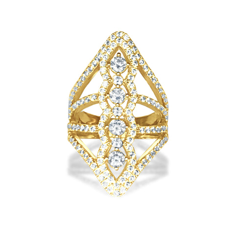 Diamante de ouro 14k em forma de V anel stack designer de moda R551618