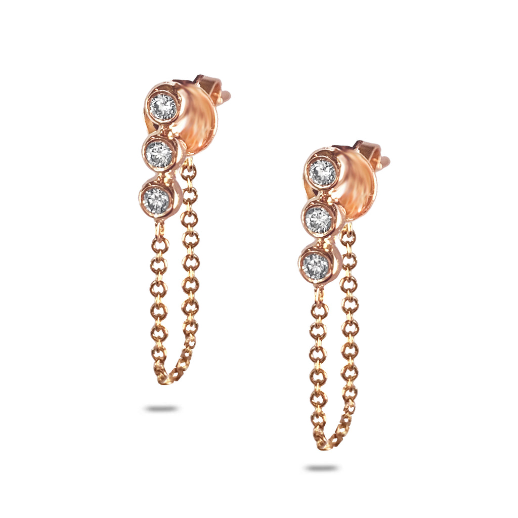 14k Gold Diamond Pave Chain Dangle Stud Earrings ME00068