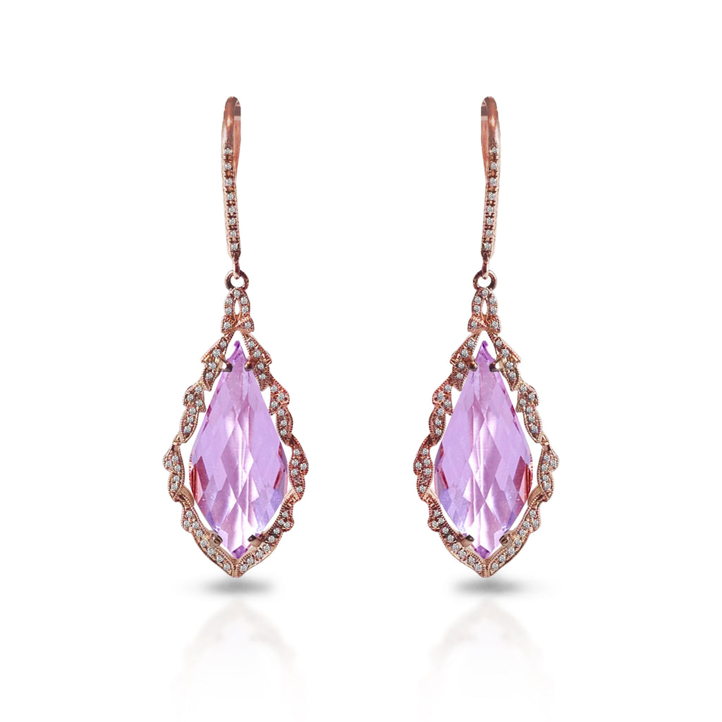 Aretes ornamentados con diamantes y amatista rosa de 14K ME1331AM