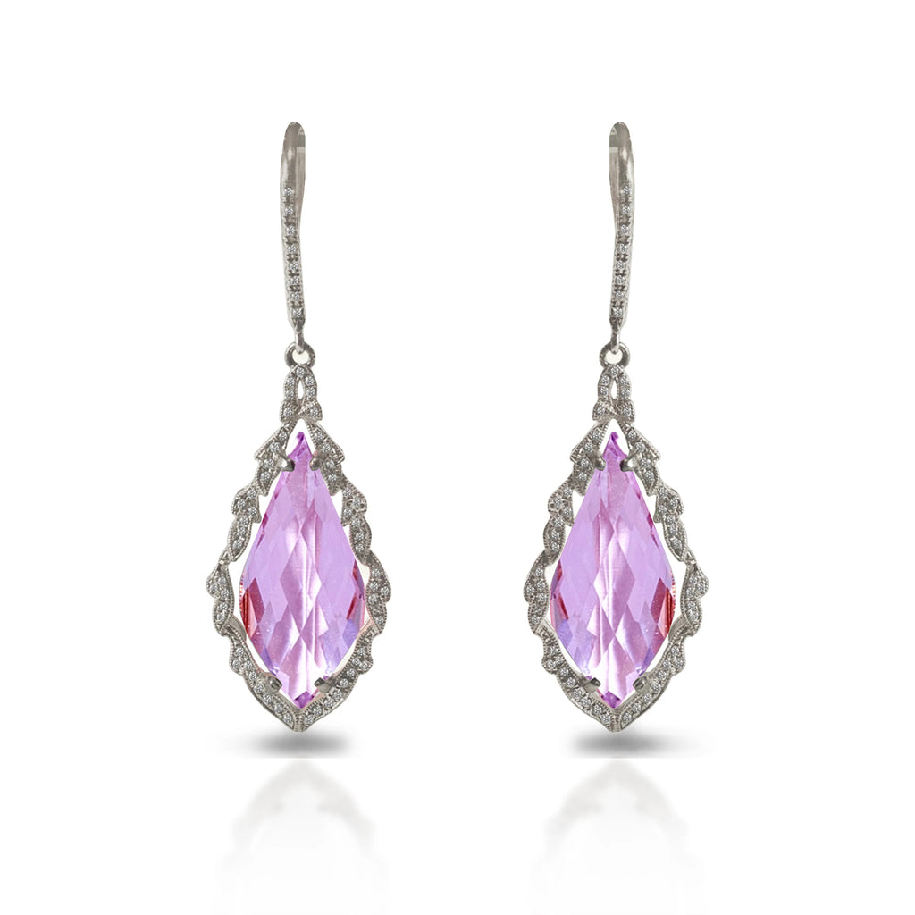 Brincos ornamentados de diamante e ametista rosa 14K ME1331AM