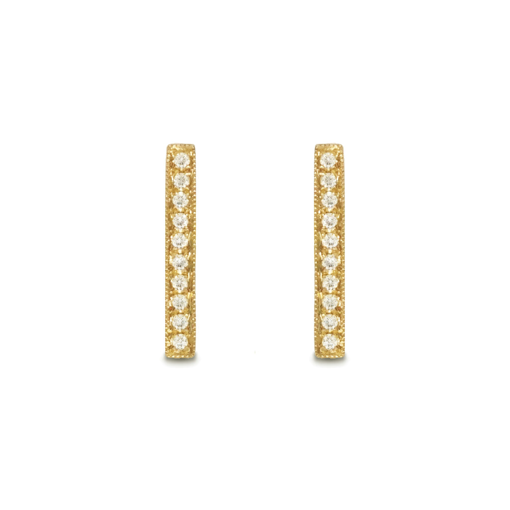 14K Gold Medium Diamond Pave Bar Stud Earrings ME2157