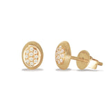 14K Gold Oval Pave Disc Diamond Stud Earrings ME22814