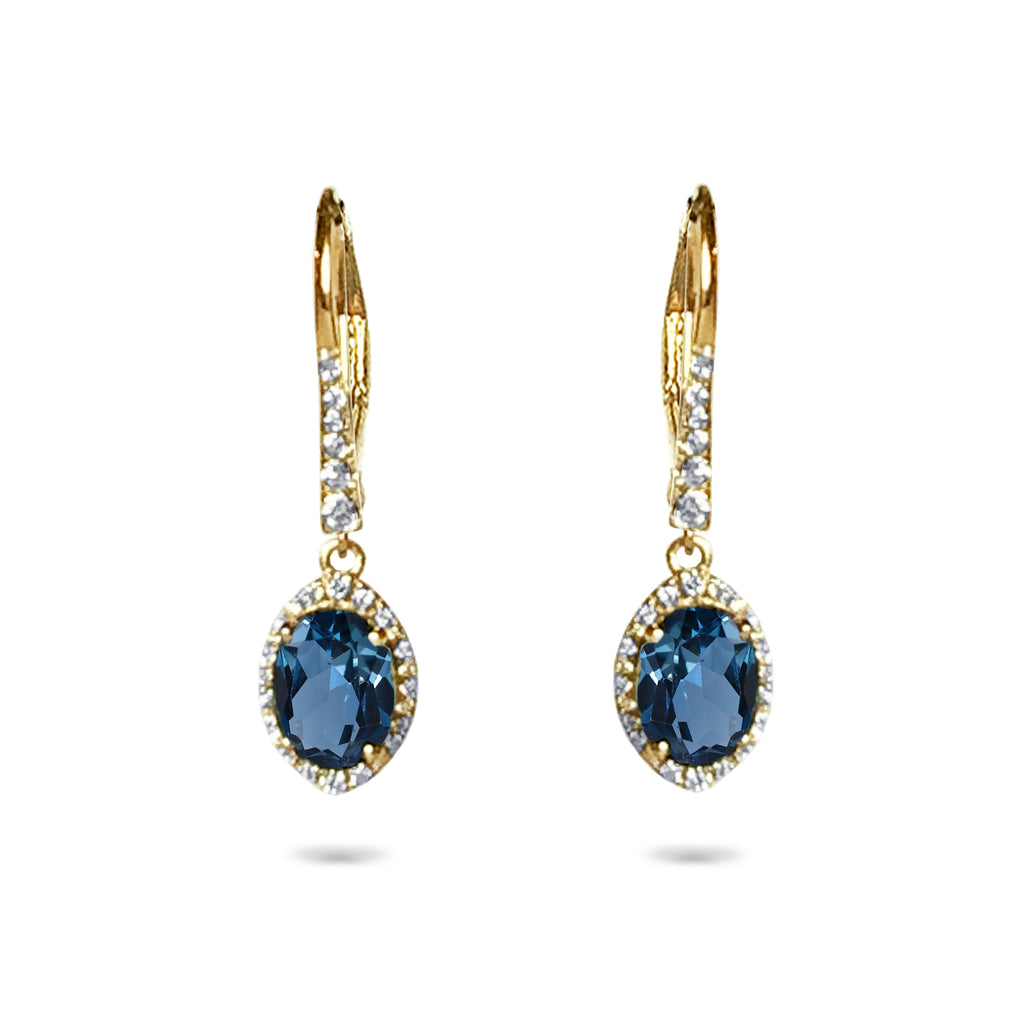 Aretes de diamantes y topacio azul Londres ovalados de 14k ME2286