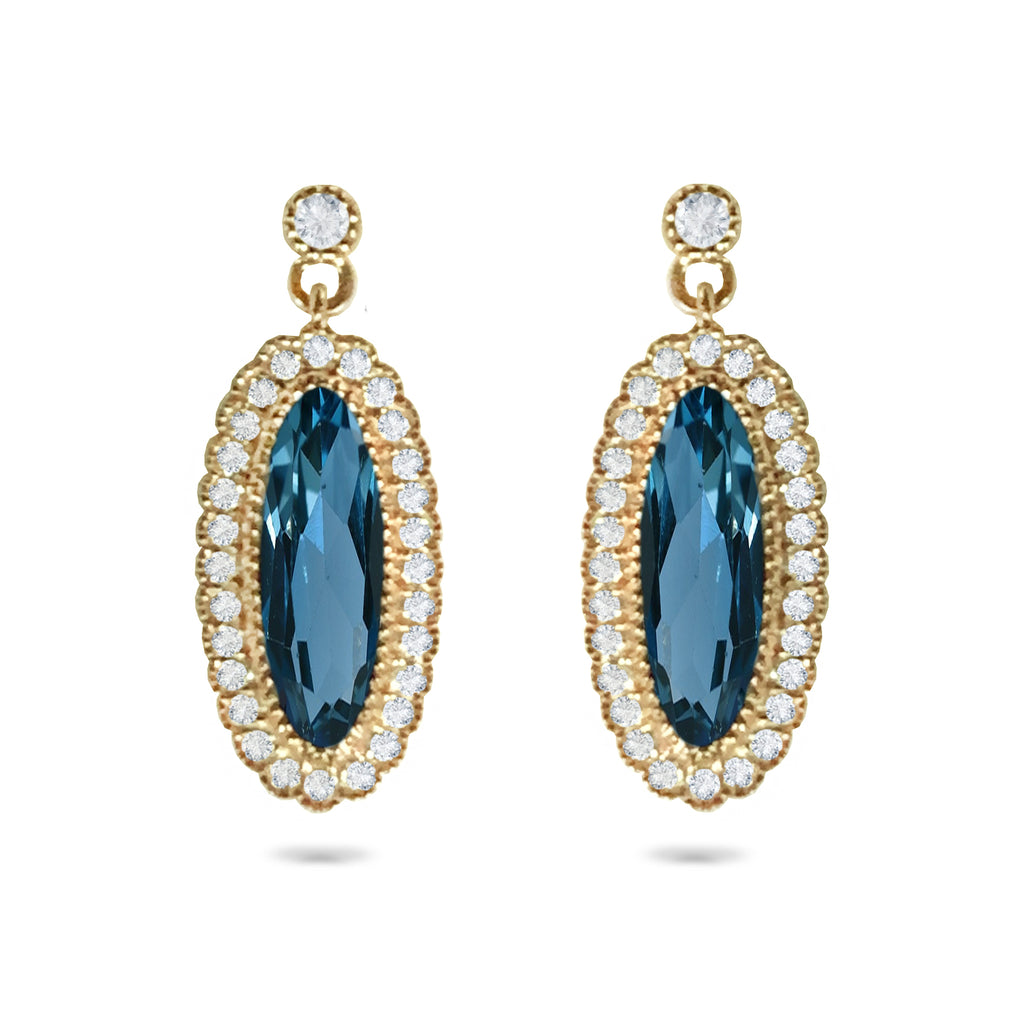 Brincos de diamante em ouro 14k oval topázio azul londres ME2314