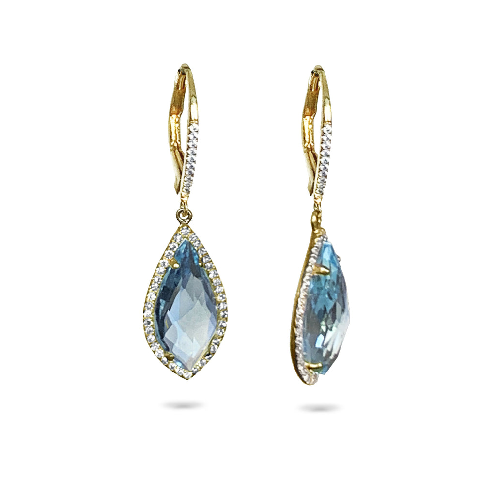 Brincos de diamante de topázio azul vintage 14k Halo Kite ME23799